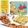 BOGATCHI Bhai Dooj Gift Cultural Soan Papdi, 250g, with Natural California Almonds , 100g + Free Bhai Dooj Greeting Card + Roli Chawal + Ganesha Key Chain view 2