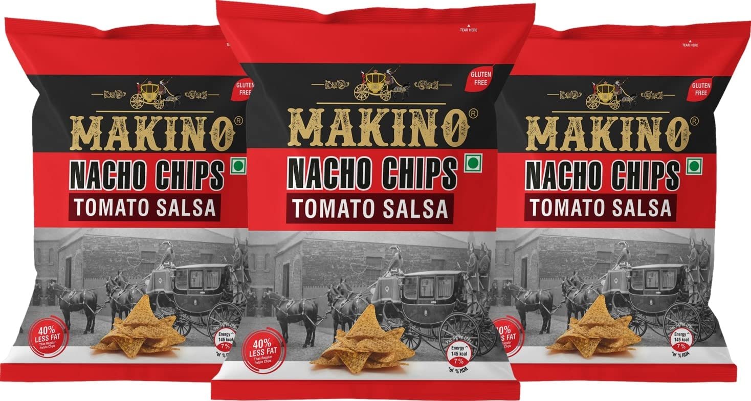 Makino - Nacho Chips Salsa Flavour 60 Gram | Tortilla | Healthy | Tasty Savoury Snack | Delicious Nacho Chips | Low Calorie - Pack of 3