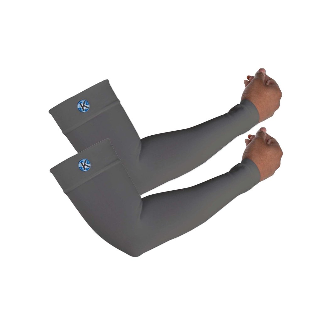 Kinship Comfort Brands Arm Compression Sleeves for Men and Women, Athletic, Sports, Muscle, Joint, Elbow Support, Gray, Large (1 Pair)