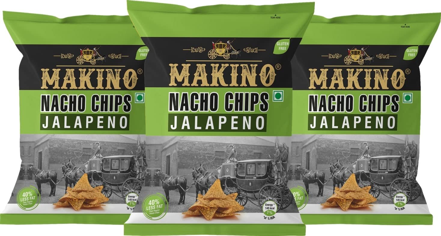 Makino - Nacho Chips Jalapeno Flavour 60 Gram | Tortilla | Healthy | Tasty Savoury Snack | Delicious Nacho Chips | Low Calorie - Pack of 3