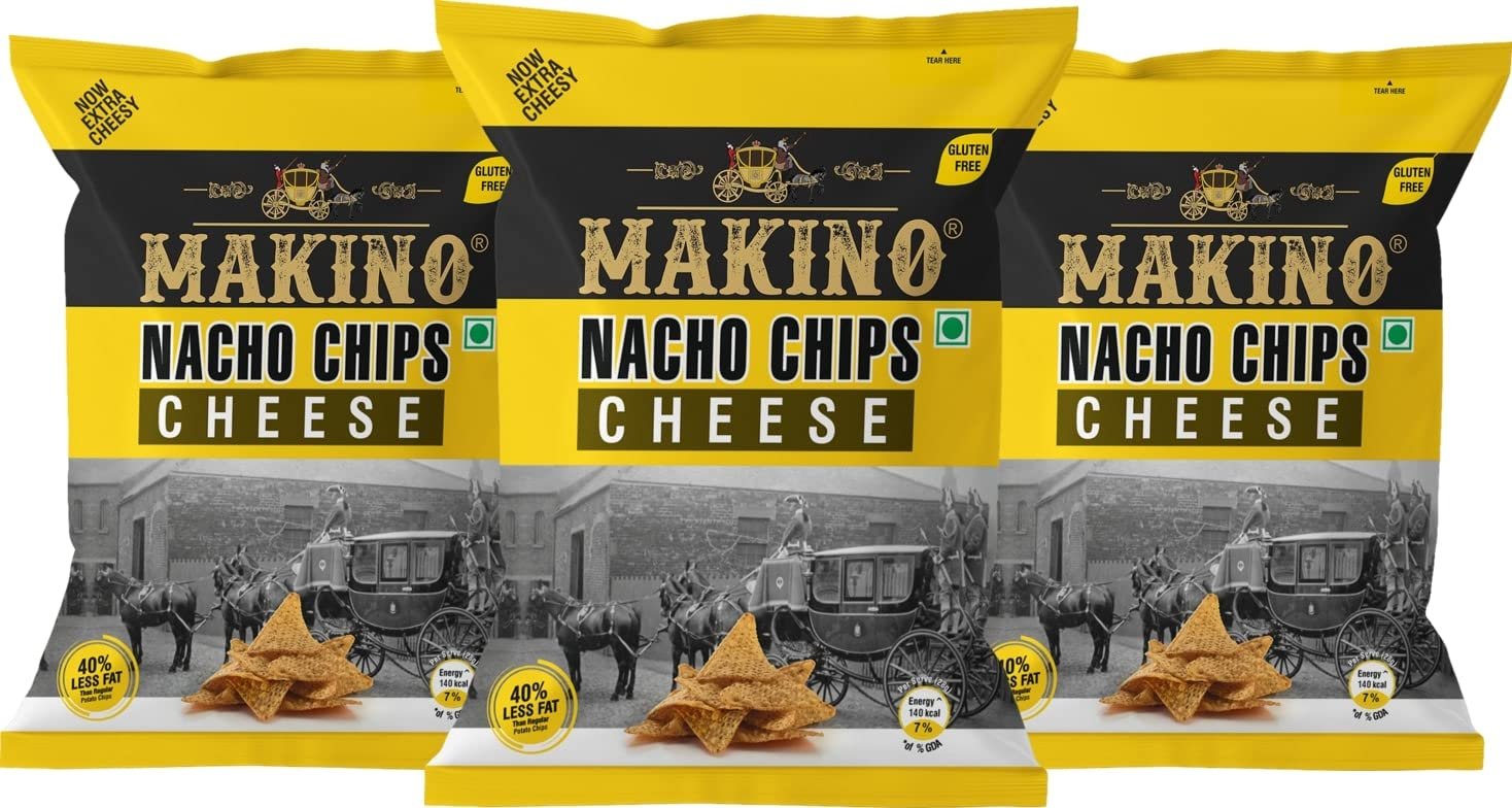 Makino - Nacho Chips Cheese Flavour 60 Gram | Tortilla | Healthy | Tasty Savoury Snack | Delicious Nacho Chips | Low Calorie - Pack of 3