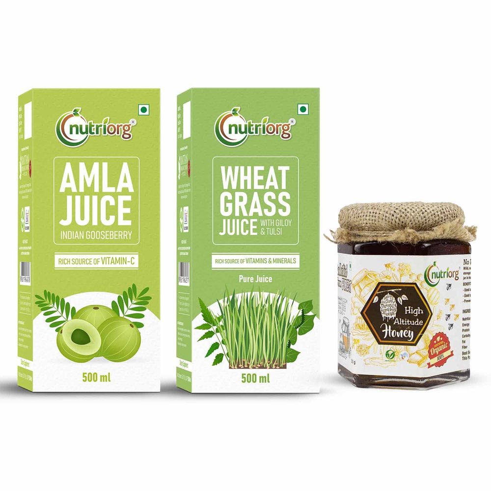 Nutriorg Amla, Wheat Grass Juice & Certified Organic High Altitude Honey 250g (Combo Of 3)