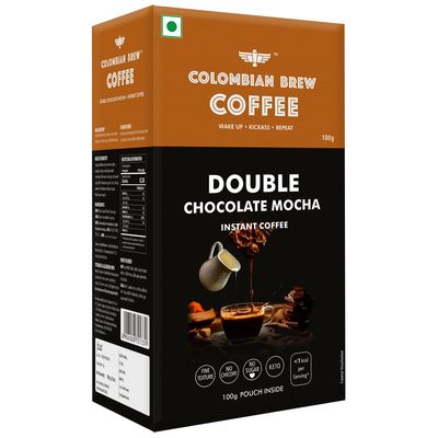 Colombian Brew Double Chocolate Mocha Instant Coffee Powder, No Sugar Vegan, 100g Box