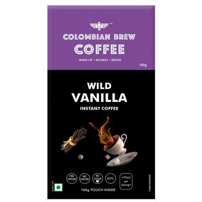 Colombian Brew Vanilla Instant Coffee Powder, No Sugar Vegan, 100g Box