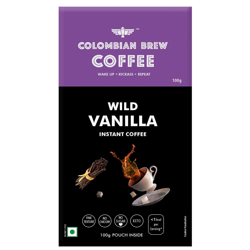 Colombian Brew Vanilla Instant Coffee Powder, No Sugar Vegan, 100g Box
