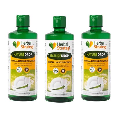 Herbal Strategi Dishwashing Liquid Gel - Natural & Vegan with Refreshing Lemon Oil | Soft on Hands | Certified Eco-Friendly & Non-Toxic | Baby & Pet Safe with 100% Herbal Actives | 500ml (Pack of 3)