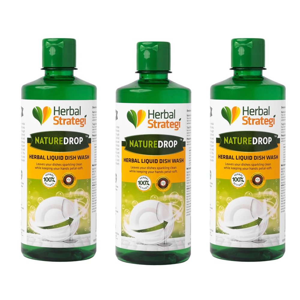 Herbal Strategi Dishwashing Liquid Gel - Natural & Vegan with Refreshing Lemon Oil | Soft on Hands | Certified Eco-Friendly & Non-Toxic | Baby & Pet Safe with 100% Herbal Actives | 500ml (Pack of 3)