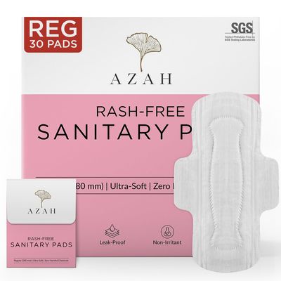 AZAH Sanitary Pads for Women Regular [Pack of 30] 100% Rash-Free sanitary napkins | 3x More Absorption, Cottony Soft and Dry Top Cover for heavy Flow | Leak-Proof | With Disposable Bag