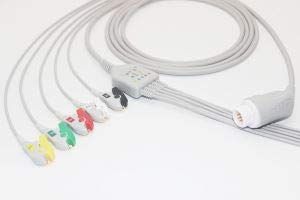 5 Lead ECG Cable compatible with Hp/Mindray/Browndove/Philips 12 pin Clip type