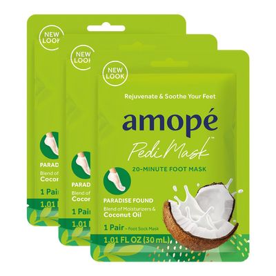 Amope Pedimask Foot Sock Mask 3-Pack (3 Packs x 1 Pair), Coconut Oil Essence, Blend Of Moisturizers To Rejuvenate & Soothe Your Feet
