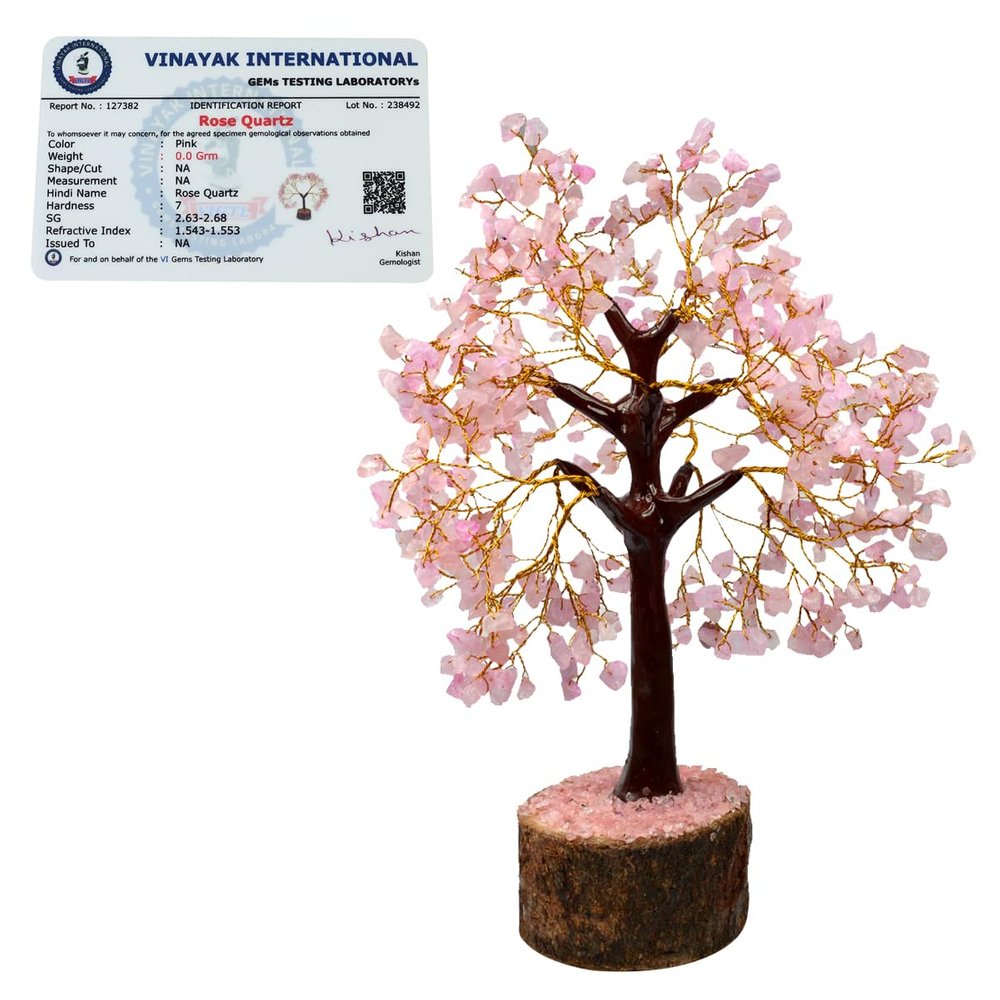 Reiki Crystal Products Certified Rose Quartz Tree, Spiritual Energy & Love, Healing Crystal Tree for Office, Home & Living Room, 500 Beads, Unique Gift for Valentine, Housewarming & More