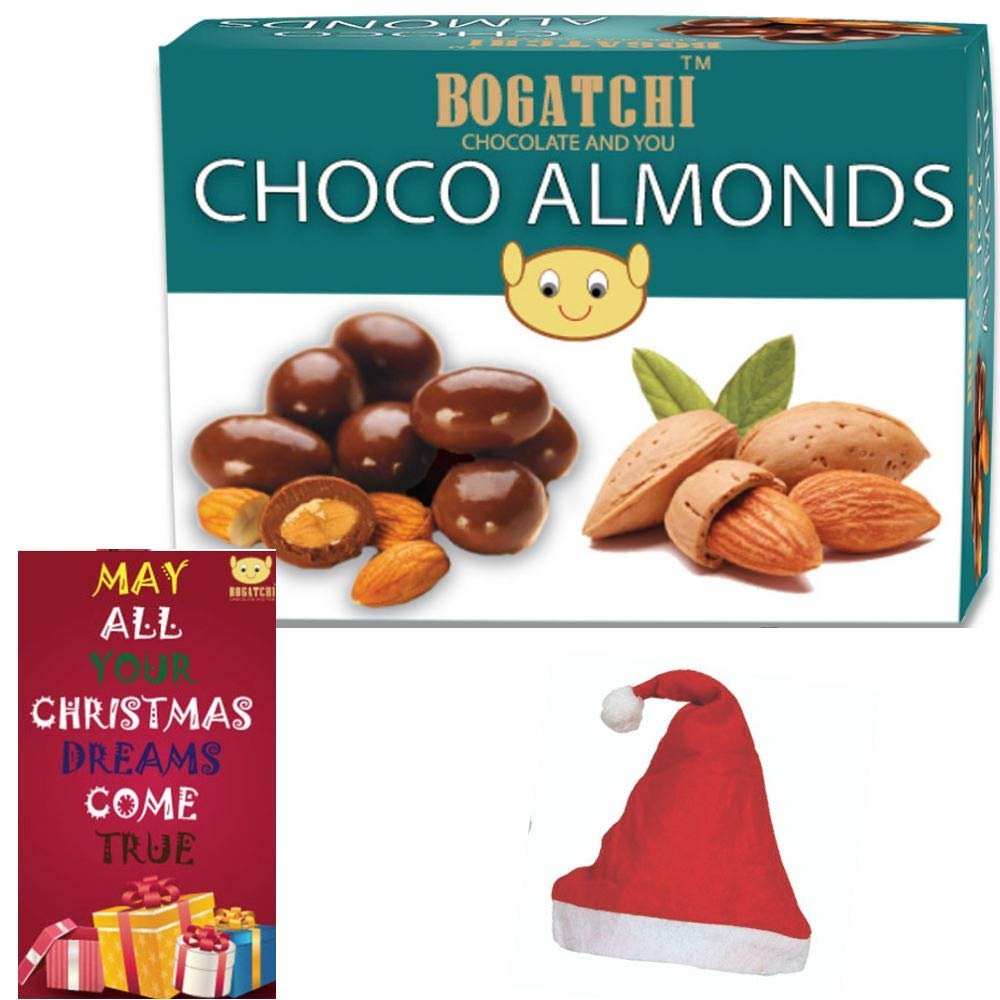 BOGATCHI Chocolate Coated Almonds, Chirstmas Rich Dry Fruit Collection Gift, 100g + Free X-mas Gift + Free Chirstmas Greeting Card
