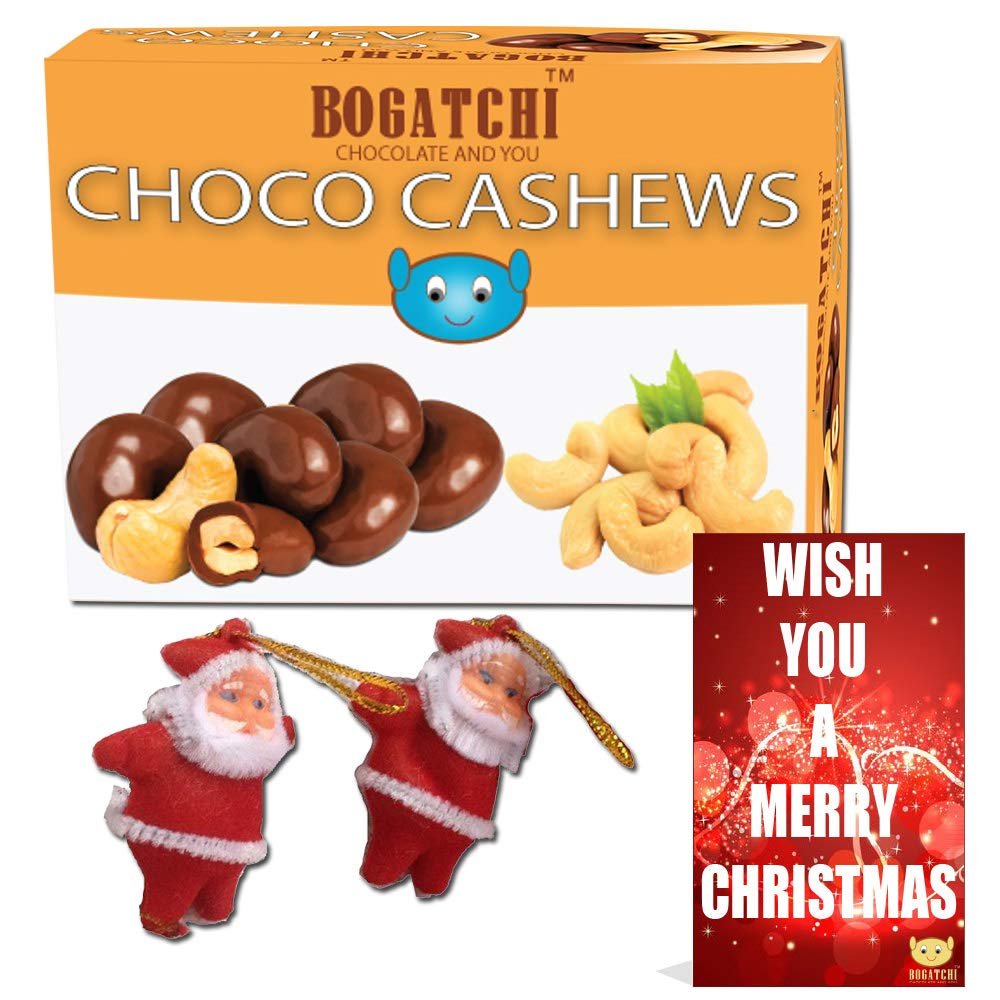 BOGATCHI Chocolate Coated Cashews, Chirstmas Rich Dry Fruit Collection Gift, 100g + Free Chirstmas Greeting Card + Free Xmas Gift