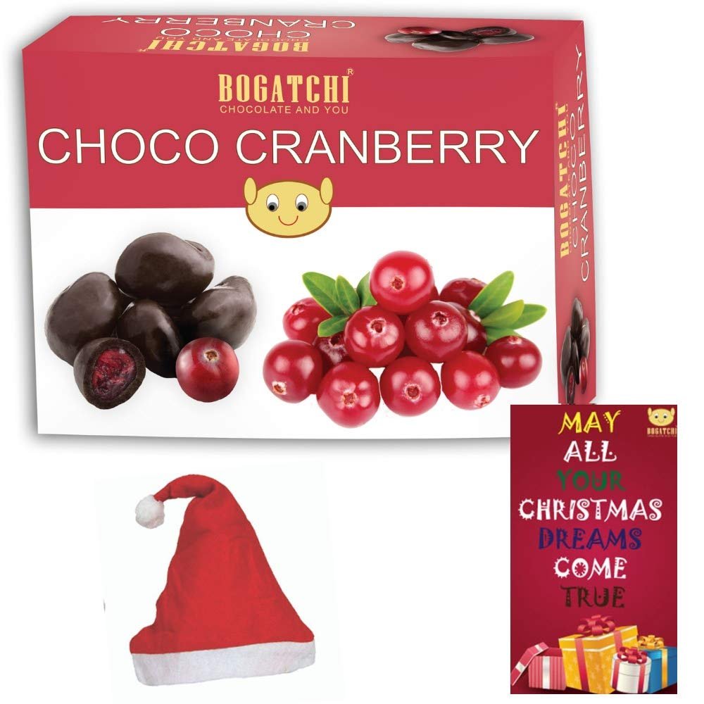 BOGATCHI Chirstmas Rich Dry Fruit Collection Gift , Chocolate Coated Cranberry, 100g + Free Chirstmas Greeting Card + Free X-mas Gift