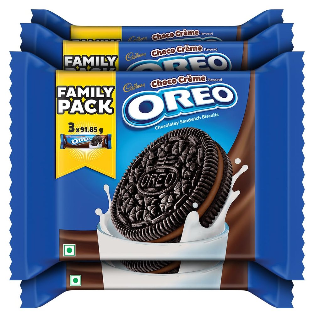 Oreo Cadbury Chocolate Flavour Crme Sandwich Biscuit Family Pack, 275.55 G (Pack of 4)
