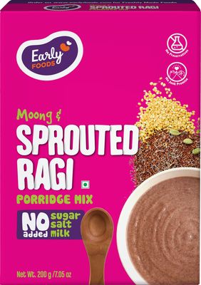 Early Foods - Moong & Sprouted Ragi Porridge Mix | No Added Sugar, No Salt, No Milk Porridge mix | 100% Natural Ragi Powder | Nachni Satva | Naachni Flour | 200g