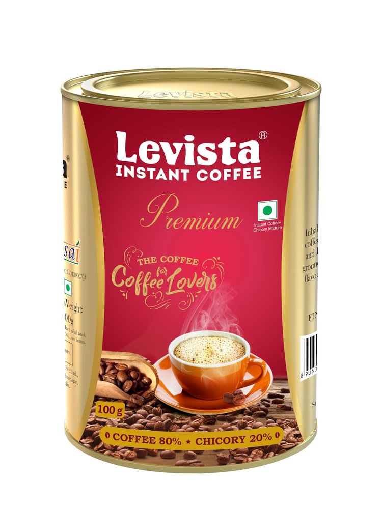 Levista Premium Instant Coffee (Can) (100 Grams) | Premium Blend of 80% Coffee & 20% Chicory| Caffeine Coffee with Rich Bold Flavour for an Energising Experience
