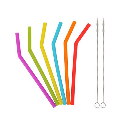 Reusable Silicone Straws for Toddlers & Kids - 6 pcs Flexible Short Drink 6.7" Straws for 6-12 oz Yeti/Rtic/Ozark Tumblers & 2 Cleaning Brushes - BPA Free, no Rubber Tast