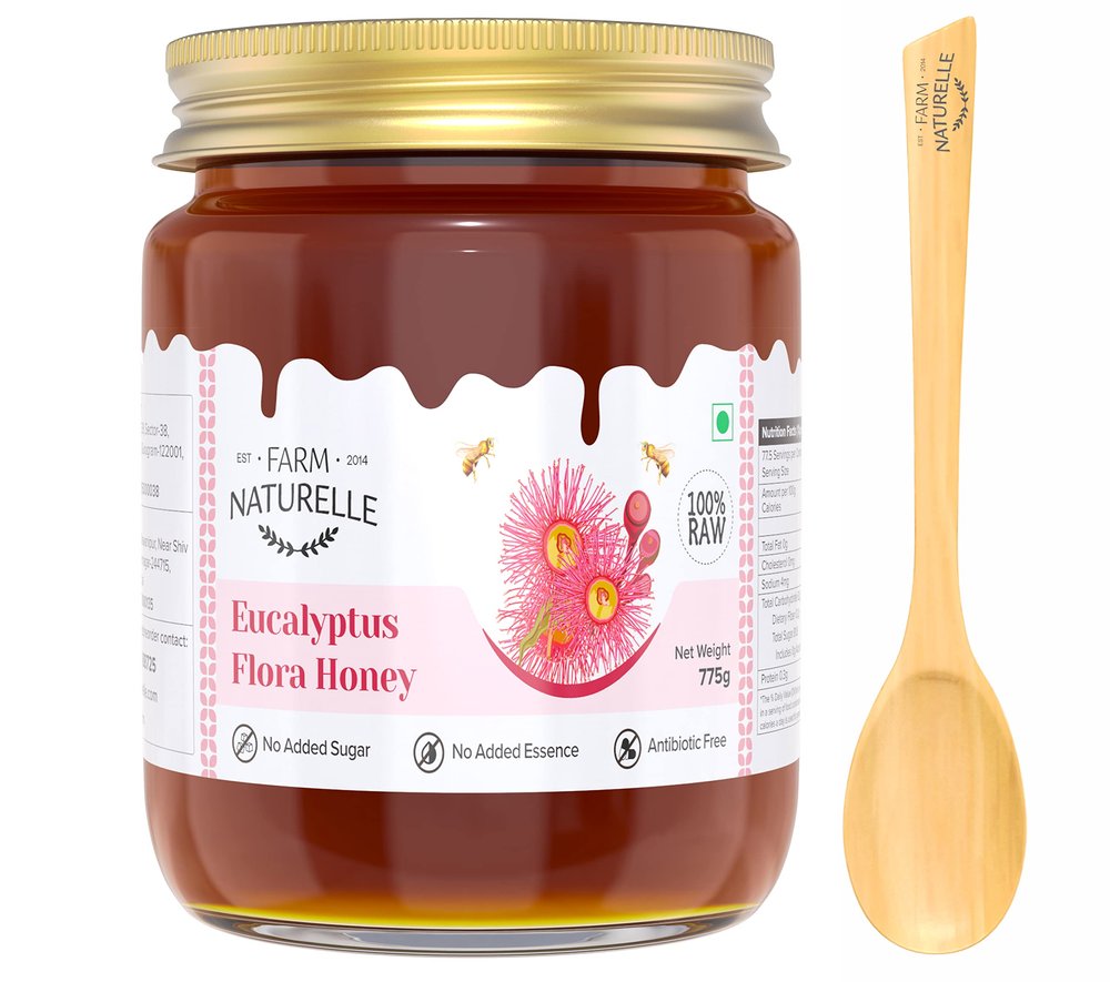 Farm Naturelle Raw Eucalyptus Honey 700g| Glass Bottle | 100% Pure Unprocessed & Natural Honey | Ayurvedic & Rich in Vitamins and Minerals | Helps Boost Immunity