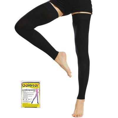 Beister Thigh High Footless Compression Sleeves with Silicone Band for Women & Men, Firm 20-30 mmHg Graduated Support for Varicose Veins, Edema, Flight