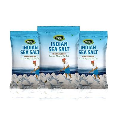 Thanjai Natural Indian Sea Salt, 3KG (1KG x 3 Packs) | Coarse Crystal Salt | Traditionally Hand-Harvested, Naturally Sun-Dried, 100% Natural, No Artificial Iodine, Hygienically Packed for Everyday Cooking & Seasoning