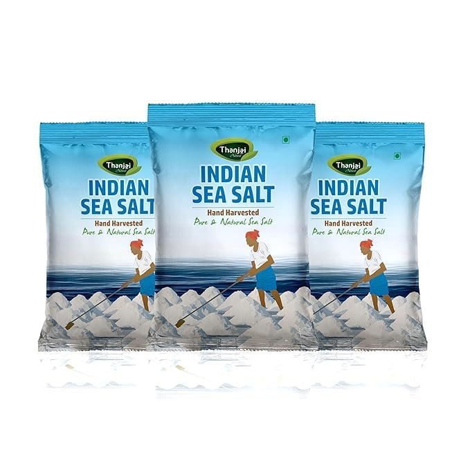 Thanjai Natural Indian Sea Salt, 3KG (1KG x 3 Packs) | Coarse Crystal Salt | Traditionally Hand-Harvested, Naturally Sun-Dried, 100% Natural, No Artificial Iodine, Hygienically Packed for Everyday Cooking & Seasoning