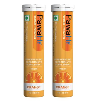 PawaHy Electrolyte Energy Reload Instant Hydration - Orange, Pack of 2 (30 Tablets)