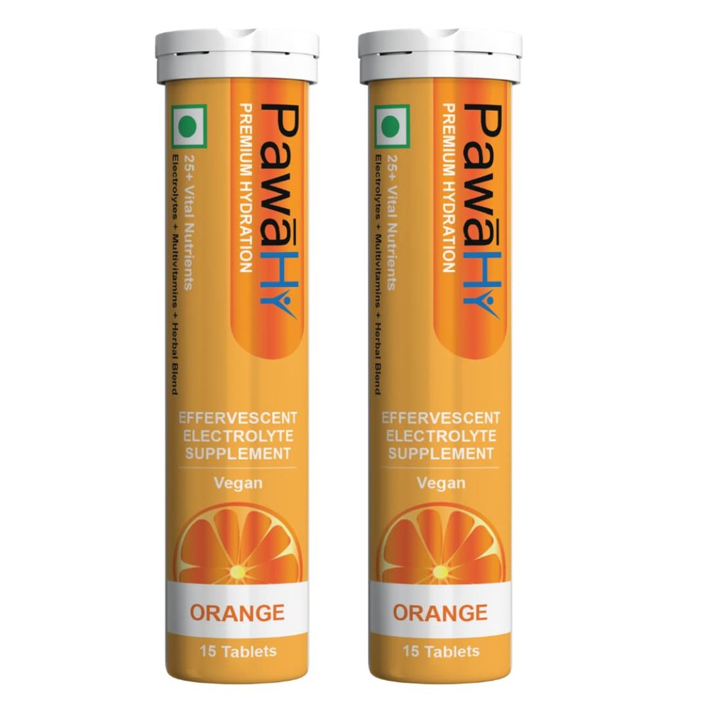 PawaHy Electrolyte Energy Reload Instant Hydration - Orange, Pack of 2 (30 Tablets)