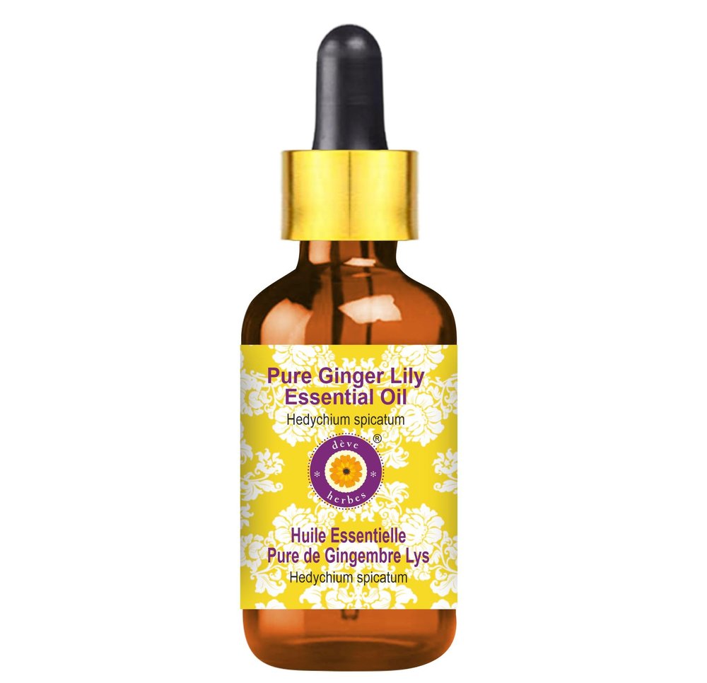 Deve Herbes Ginger Lily Essential Oil (Hedychium spicatum) with Glass Dropper Pure | Non-Sticky | Non-greasy | Lightweight | Men & Women | All Skin Types | Steam Distilled 15ml