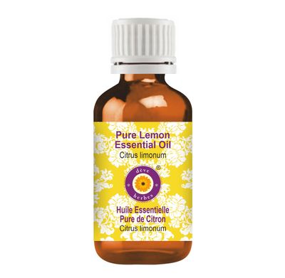 Deve Herbes Lemon Essential Oil (Citrus limonum) Pure | Non-Sticky | Non-greasy | Lightweight | Men & Women | All Skin Types | Steam Distilled 10ml