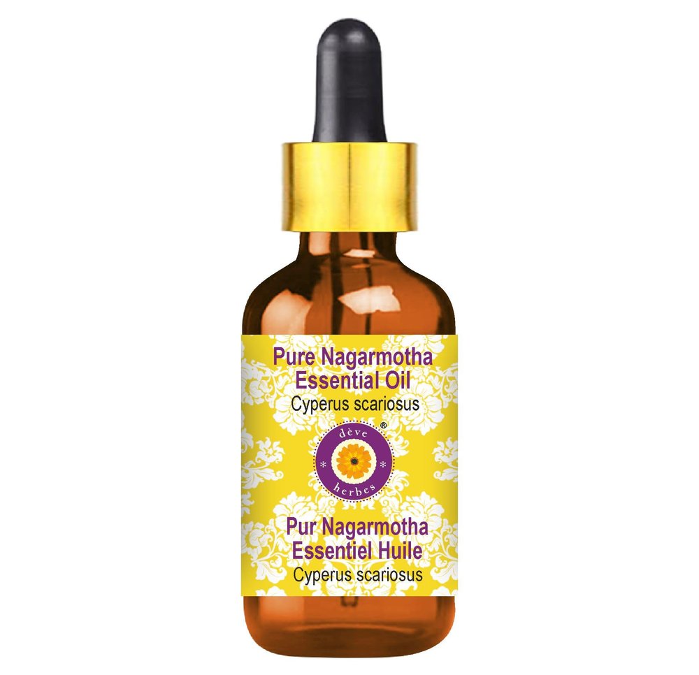 Deve Herbes Nagarmotha Essential Oil (Cyperus scariosus) with Glass Dropper Pure | Non-Sticky | Non-greasy | Lightweight | Men & Women | All Skin Types | Steam Distilled 5ml