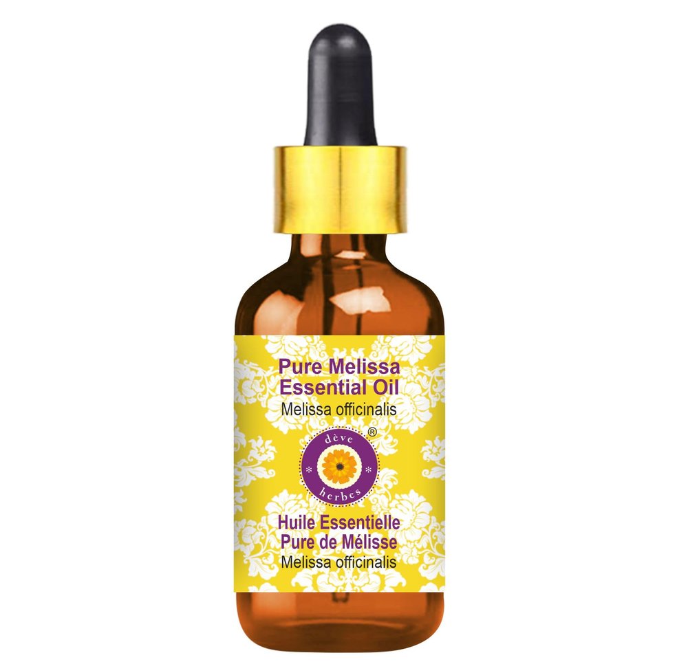 Deve Herbes Melissa Essential Oil (Melissa officinalis) with Glass Dropper Pure | Non-Sticky | Non-greasy | Lightweight | Men & Women | All Skin Types | Steam Distilled 30ml