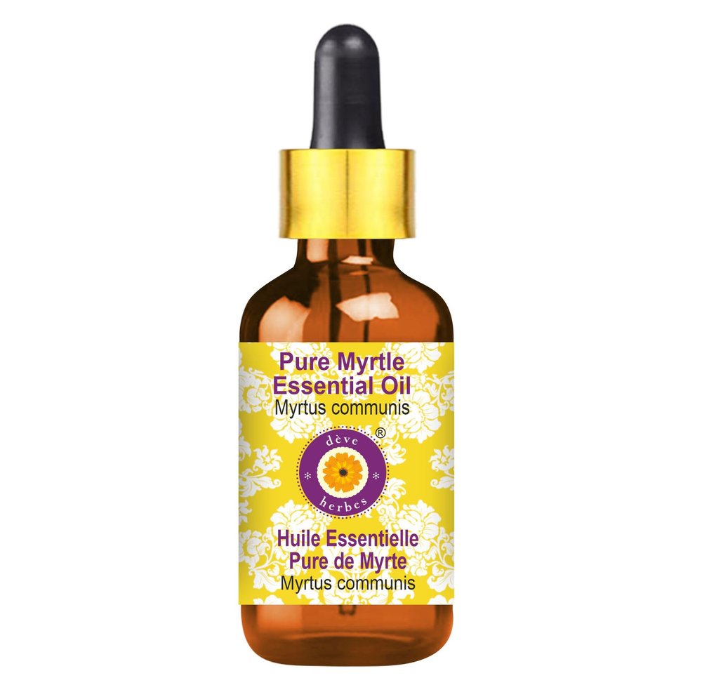 Deve Herbes Myrtle Essential Oil (Myrtus communis) with Glass Dropper Pure | Non-Sticky | Non-greasy | Lightweight | Men & Women | All Skin Types | Steam Distilled 10ml