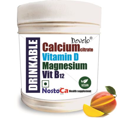 Develo Calcium and Vitamin D Supplement for Women & Men, with Magnesium, Zinc, B12 for Bone Health & Joint Support Drinkable Powder 600 g Mango