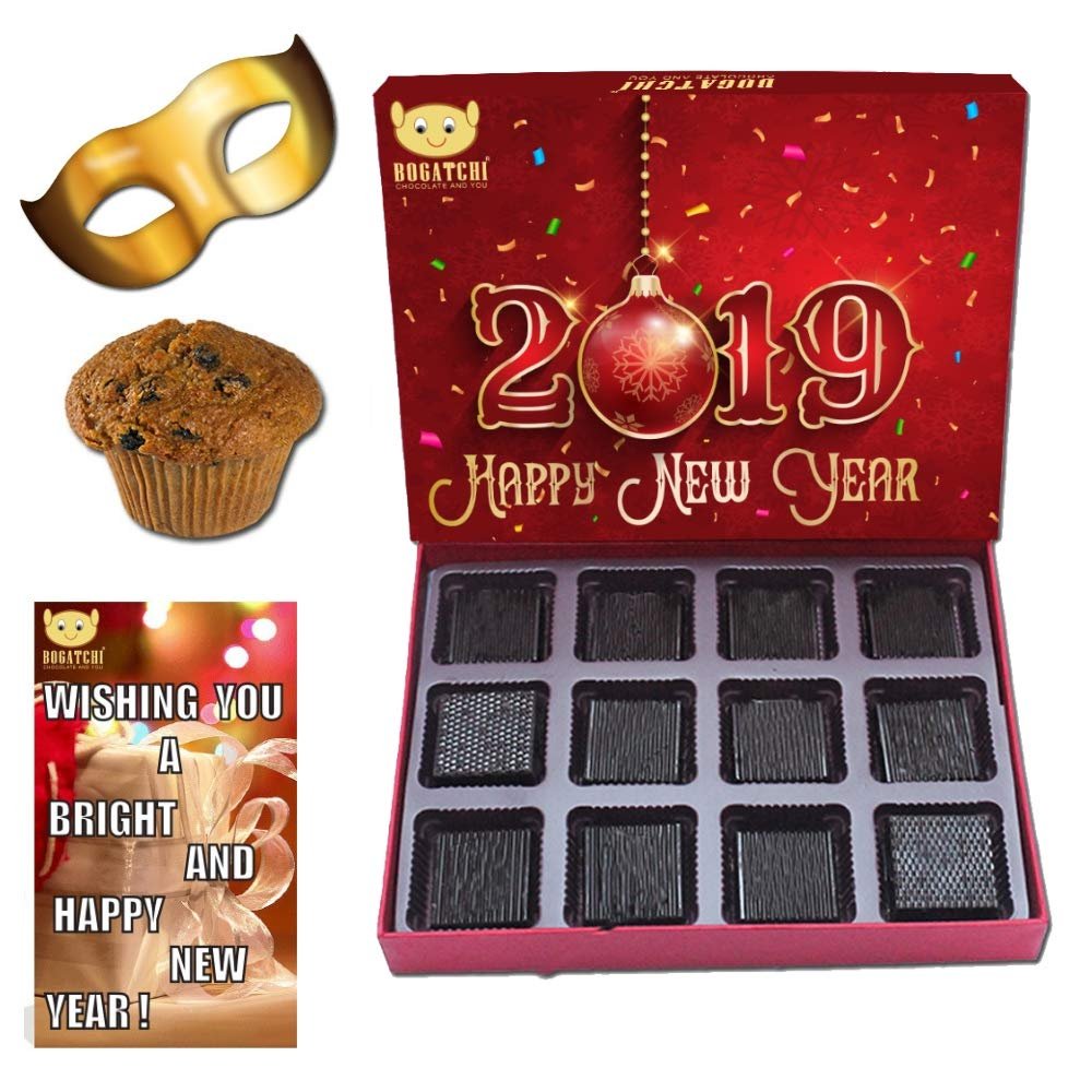 BOGATCHI Happy New Year 2019 Gift Hamper Combo,12pcs + Plum Cake, 1 pcs + Happy New Year Card + Free Party Mask