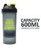 ALLIED SALES INDIA Train Plastic Insane Gym Shaker with Protein Compartment; 600 ml; Black. view 4