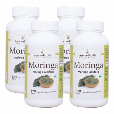 Ayurvedic Life Moringa 120 Tablets - Pack of 4, grey, 480 Count