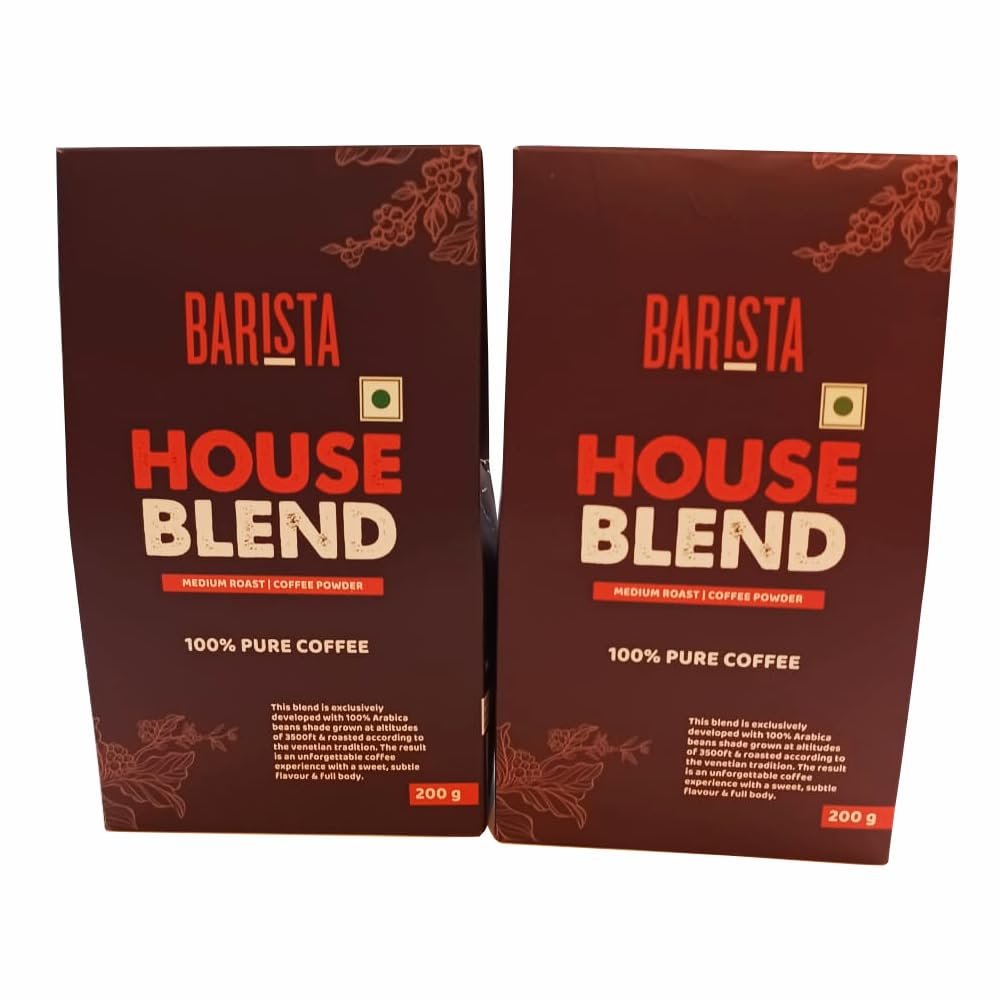 Barista House Blend, Ground Coffee, Medium Roast I Coffee Powder, Rich & Smooth, 200g (Pack of 2)