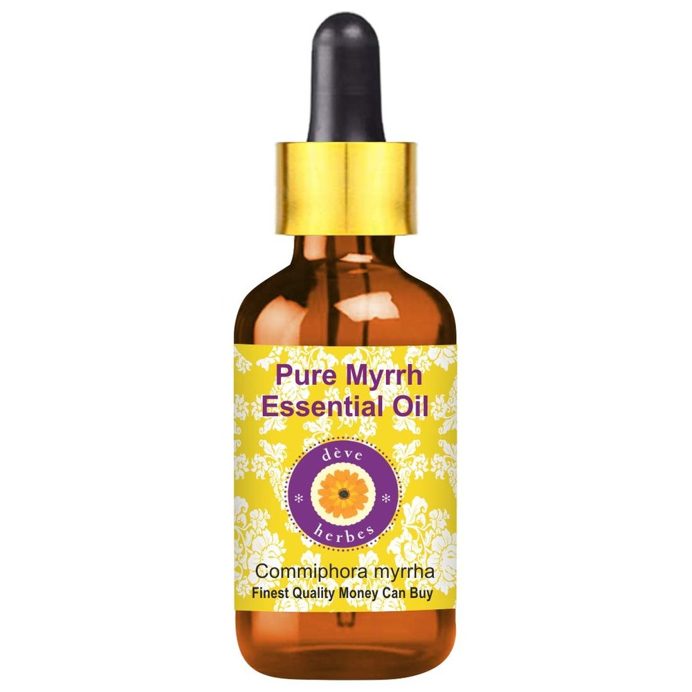 Deve Herbes Myrrh Essential Oil (Commiphora myrrha) with Glass Dropper Pure | Non-Sticky | Non-greasy | Lightweight | Men & Women | All Skin Types | Steam Distilled 5ml