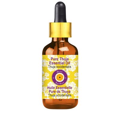 Deve Herbes Thuja Essential Oil (Thuja occidentalis) with Glass Dropper Pure | Non-Sticky | Non-greasy | Lightweight | Men & Women | All Skin Types | Steam Distilled 50ml