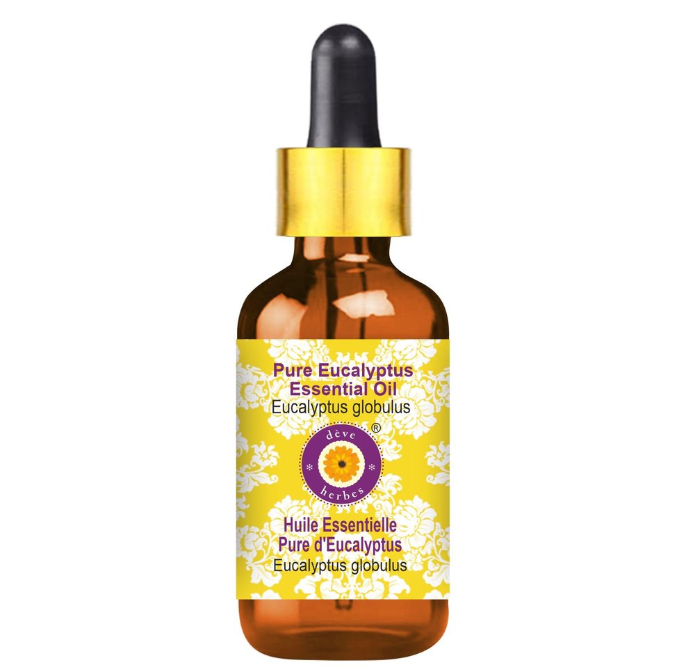 Deve Herbes Eucalyptus Essential Oil (Eucalyptus globulus) with Glass Dropper Pure | Non-Sticky | Non-greasy | Lightweight | Men & Women | All Skin Types | Steam Distilled 5ml