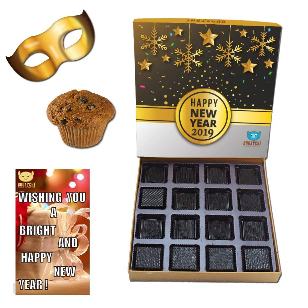 BOGATCHI Happy New Year 2019 Gift Hamper Combo,16pcs + Plum Cake, 1 pcs + Happy New Year Card + Free New Year Party Mask