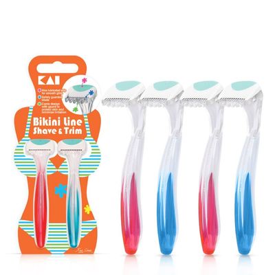 Kai Bikini line Japanese Razor for Women with Aloe Vera and Vitamin E Moisture Strip - Pack of 2 (4 Pieces)