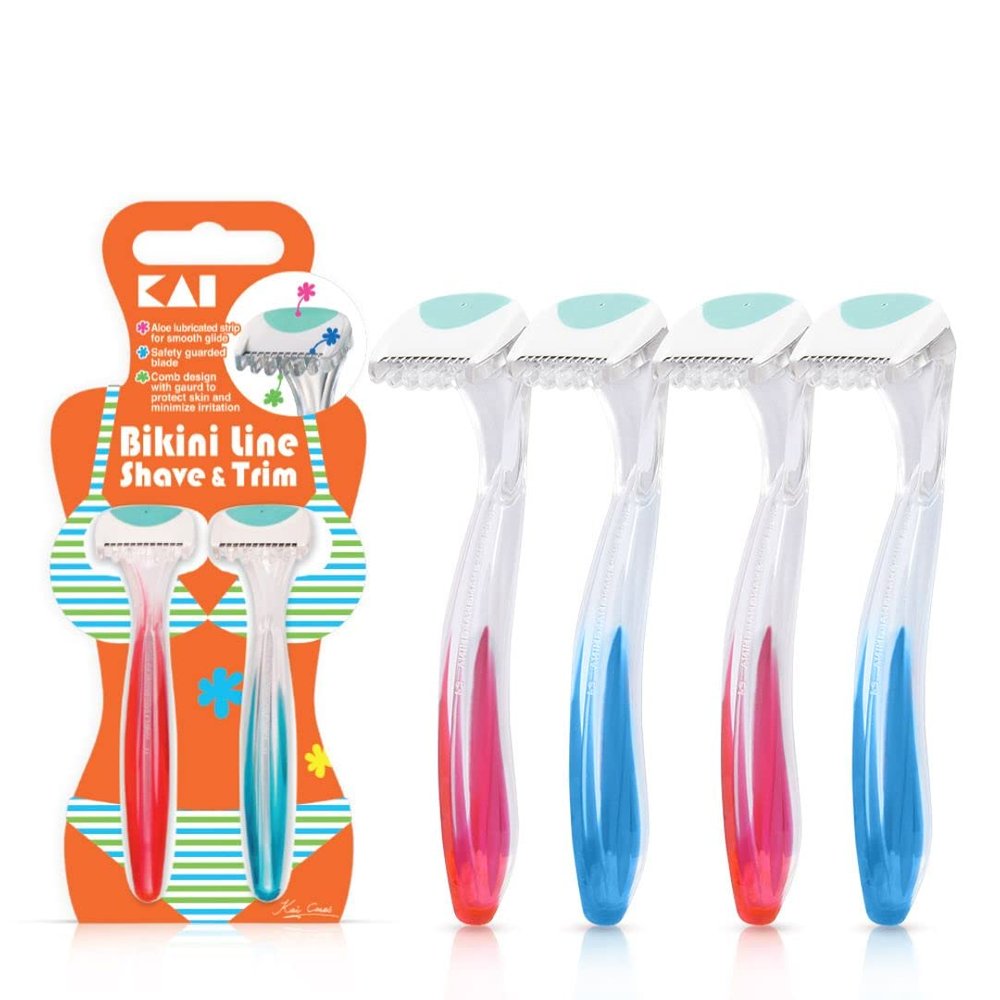 Kai Bikini line Japanese Razor for Women with Aloe Vera and Vitamin E Moisture Strip - Pack of 2 (4 Pieces)