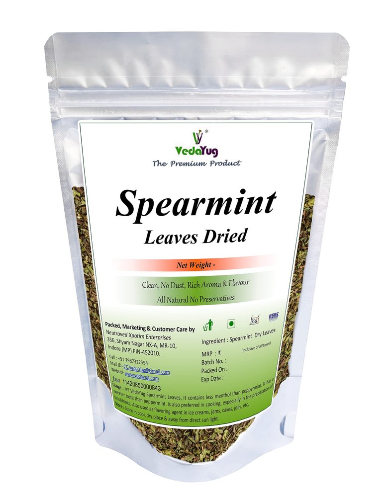 VY VedaYug Spearmint Tea Leaves | Steep as Hot Spear mint Herbal Tea or Iced PCOS | Caffeine Free (70 Gm, 70 Cups)