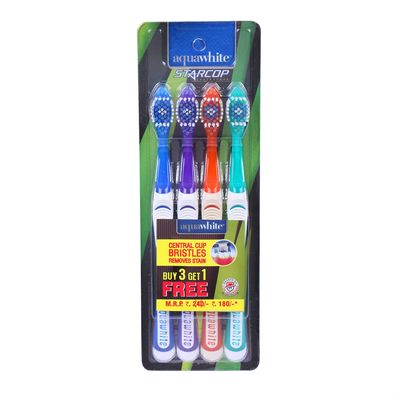 aquawhite STARCOP Toothbrush, Central Cup shaped Bristles (Buy 3 Get 1 Free)