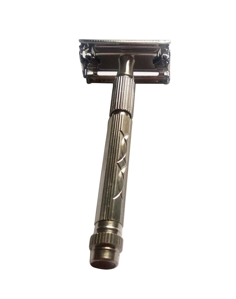 Foreign Holics Long Handle Double Edge Stainless Steel Safety Shaving Razor for Men Women - Butterfly Open Razor (Silver M1)