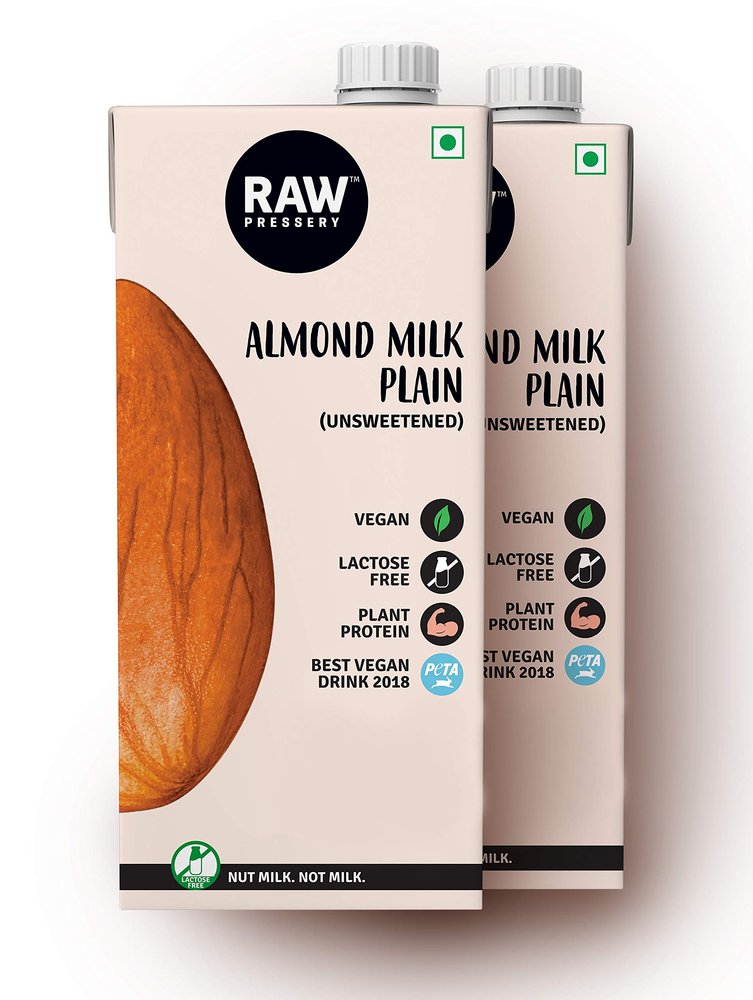 Raw Pressery Almond Milk Plain Unsweetened 1 LTR (Pack of 2)