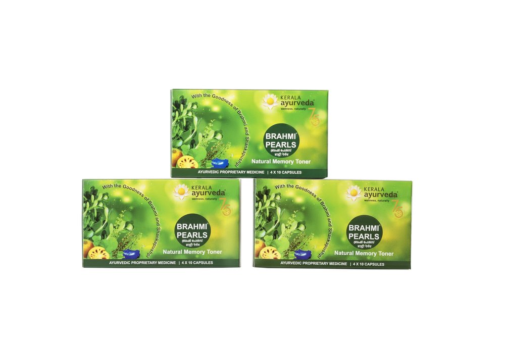 Kerala Ayurveda Brahmi Pearls | Ayurvedic Brain Tonic & Memory Booster with Brahmi for Focus, Mental Clarity & Stress Relief | Ghee-Based Brain Wellness | 40 Capsules (Pack of 3)