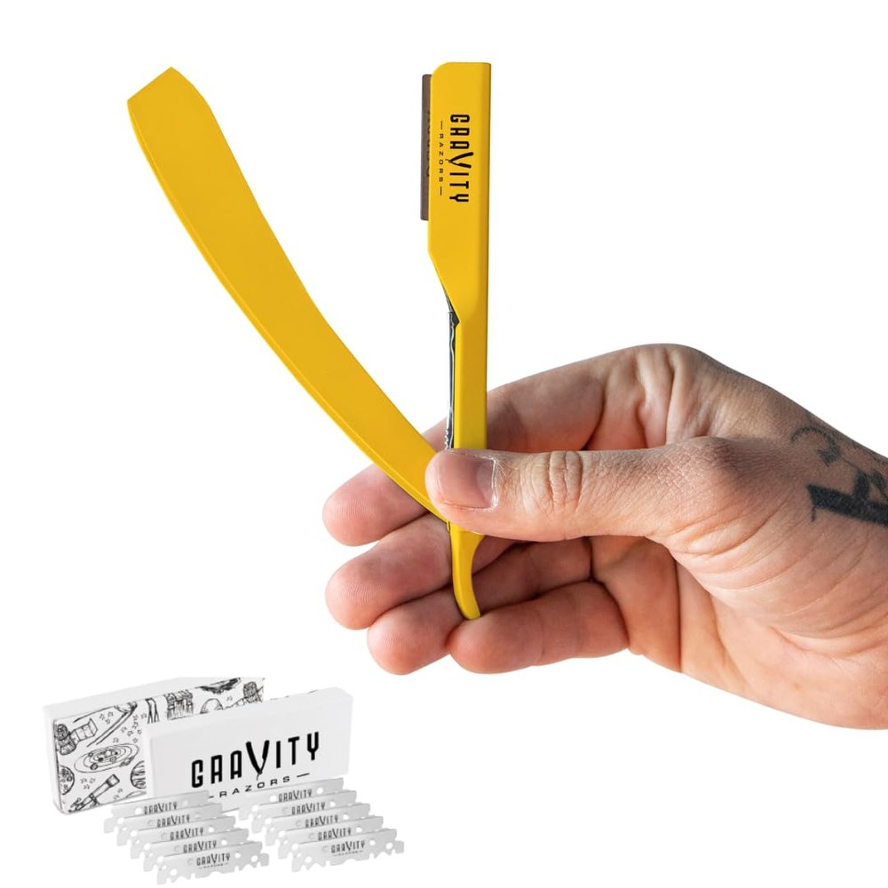 Barber Straight Edge Razor - Stainless Steel Straight Razor with 10 Derby Premium Blades